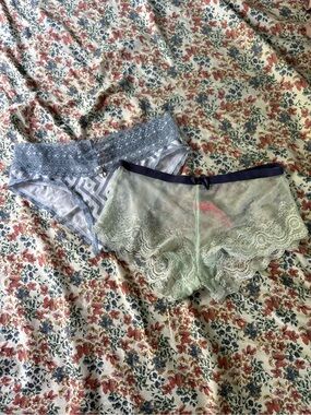 Lace Trim Boyshort Panties - Light Blue & Mint Green